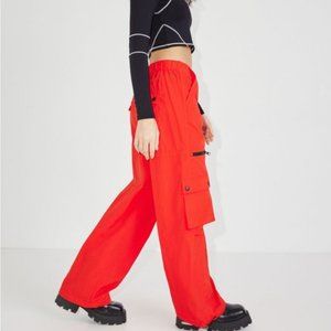 Garage red parachute pants